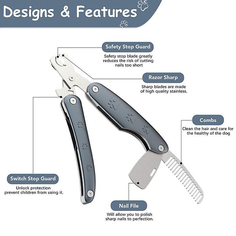 Multifunctional Dog Nail Clippers with Razor Sharp Safty Guard Nail File and Comb Suited for Small Medium Large Dog Cat