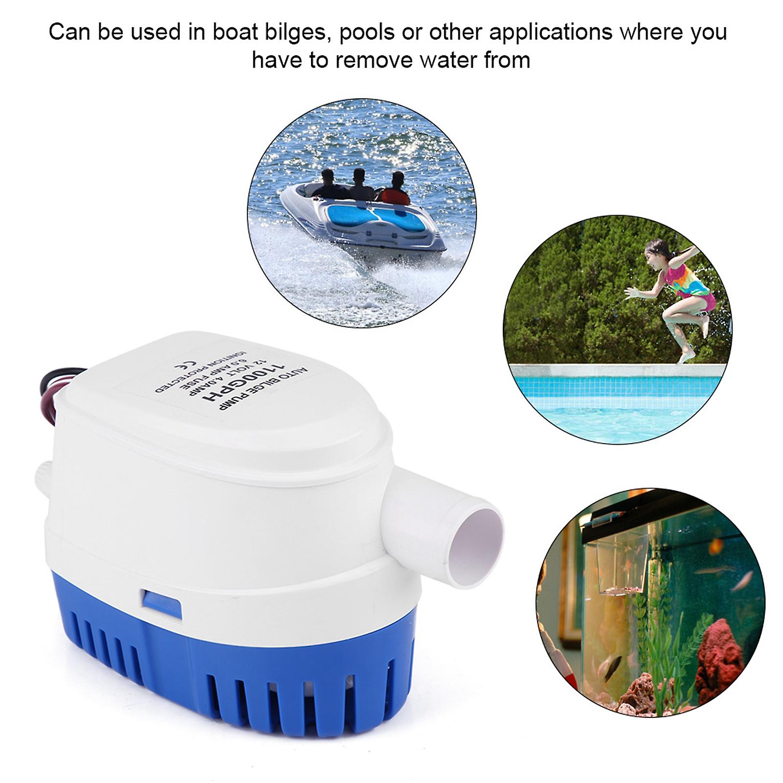 1100gph Boat 12v Marine Automatic Submersible Bilge Water Pump Fully Auto Float Switch Internal