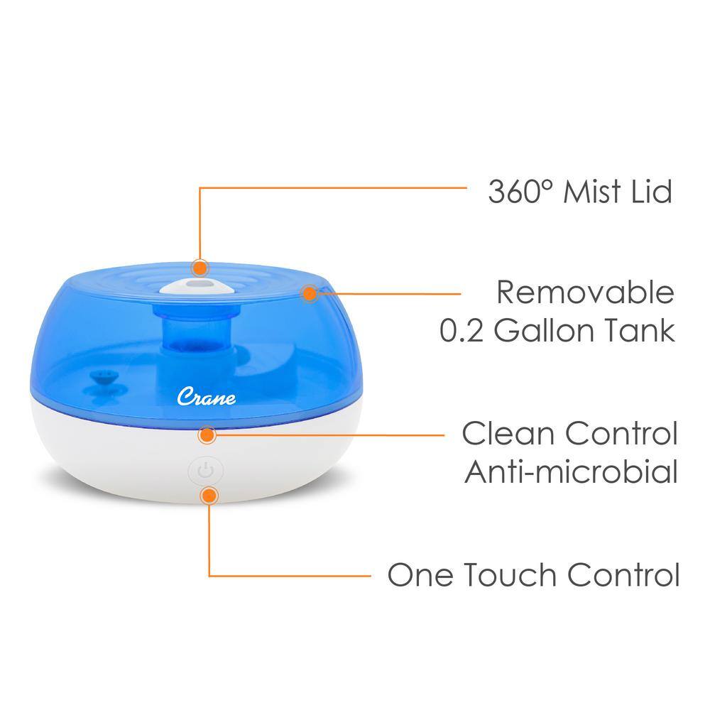 Crane 0.2 Gal. Personal Ultrasonic Cool Mist Humidifier for Small Rooms up to 160 sq. ft. EE-5951