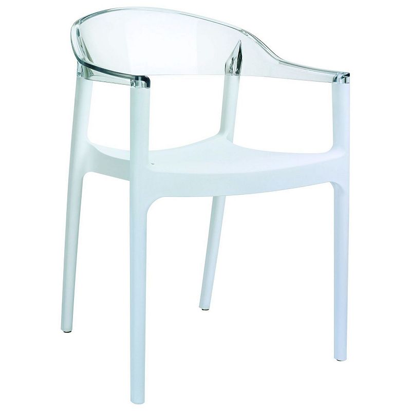 32 White and Clear Transparent Stackable Outdoor Patio Dining Arm Chair