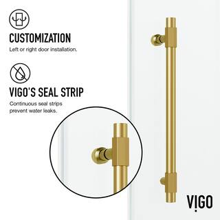 VIGO Elan Hart 56 to 60 in. W x 66 in. H Sliding Frameless Tub Door in Matte Brushed Gold with 38 in. (10mm) Clear Glass VG6022MGCL6066