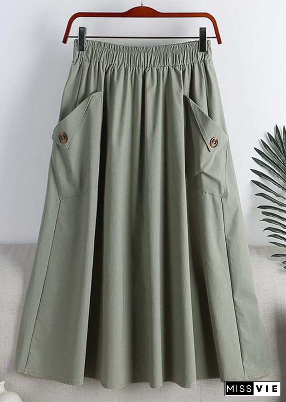 Light Green Elastic Waist Faux Leathe A Line Skirts Summer