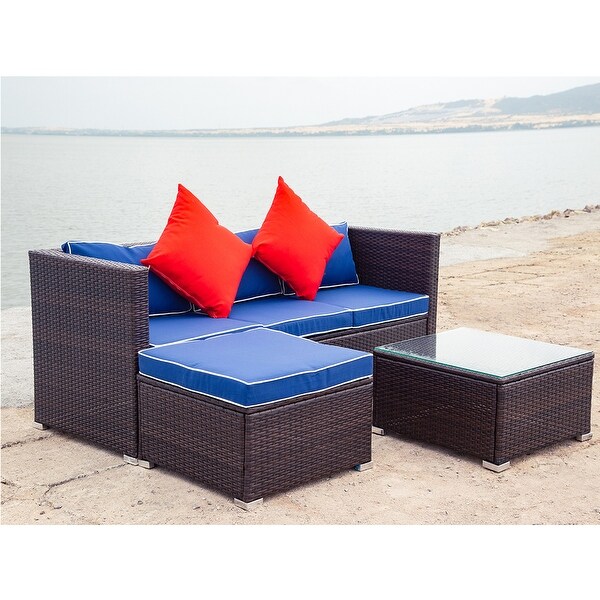 3 Piece Patio Sectional Wicker Rattan Outdoor Furniture Sofa Set - Overstock - 33809934