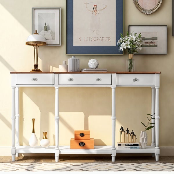 Solid Wood Console Table， with Storage Shelf and Drawer