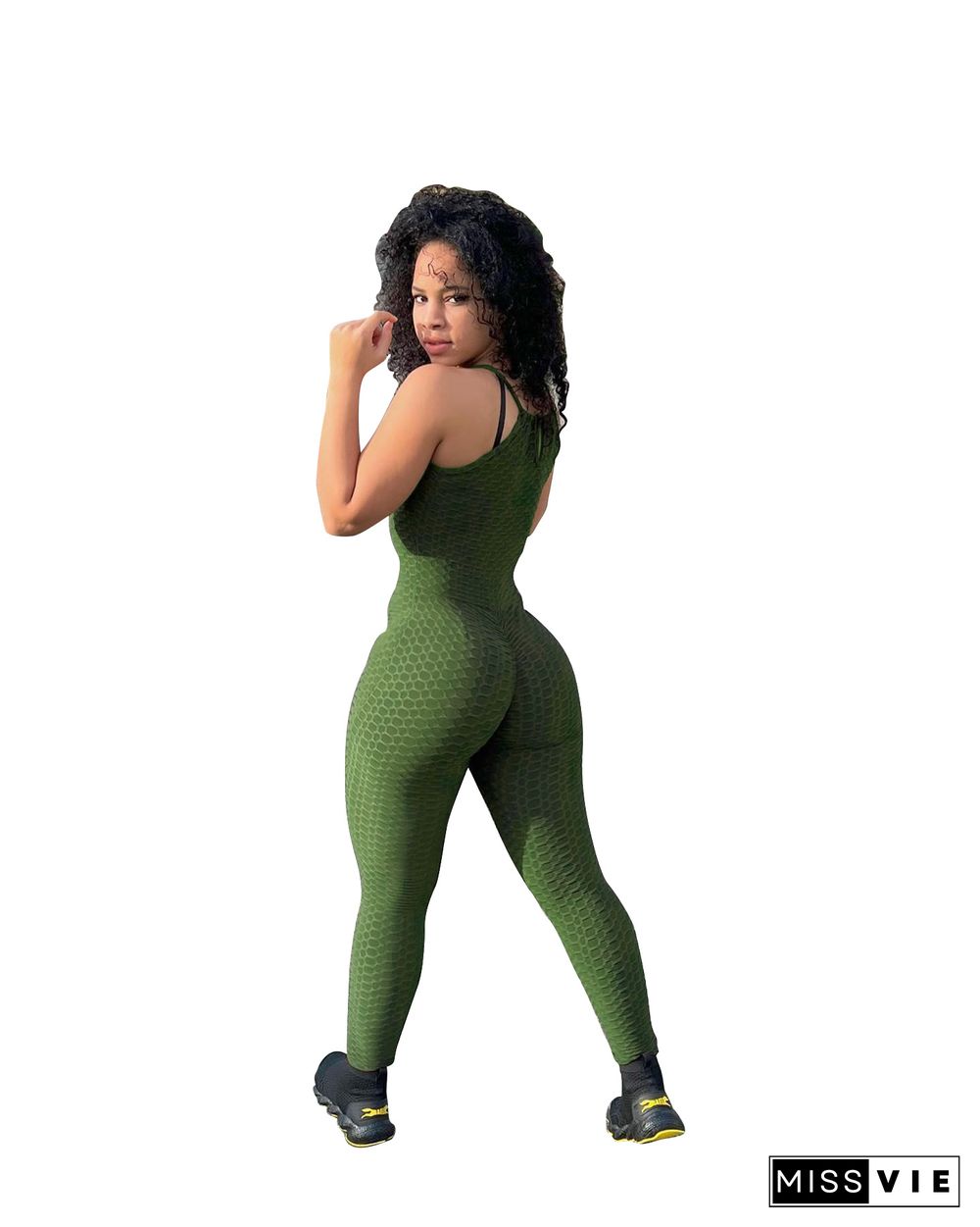 Solid Sleeveless Stretchy Fitness One Piece Jumpsuit