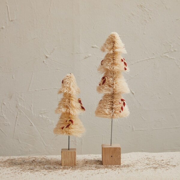 Sisal Bottle Brush Tree with Chenille Candy Cane and Wood Base