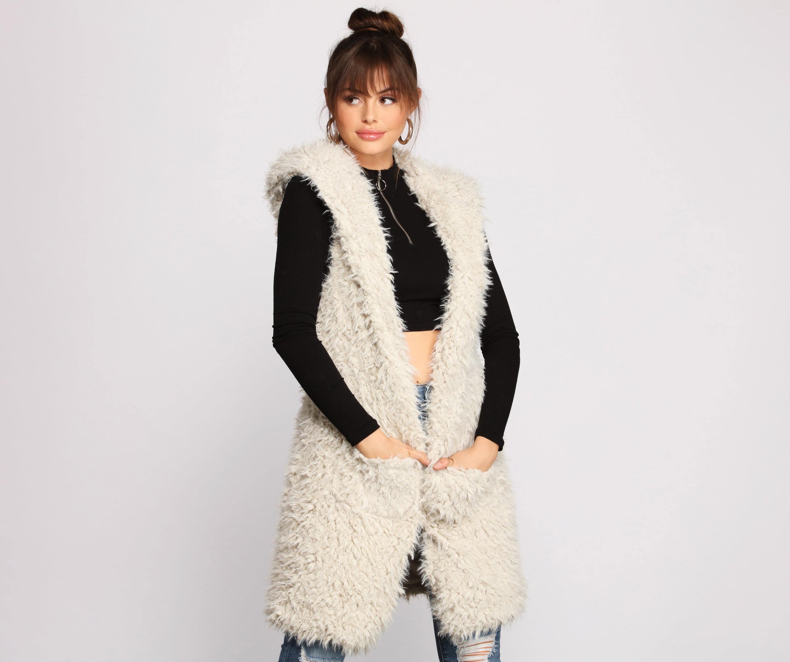 Major Diva Faux Fur Long-Line Hooded Vest