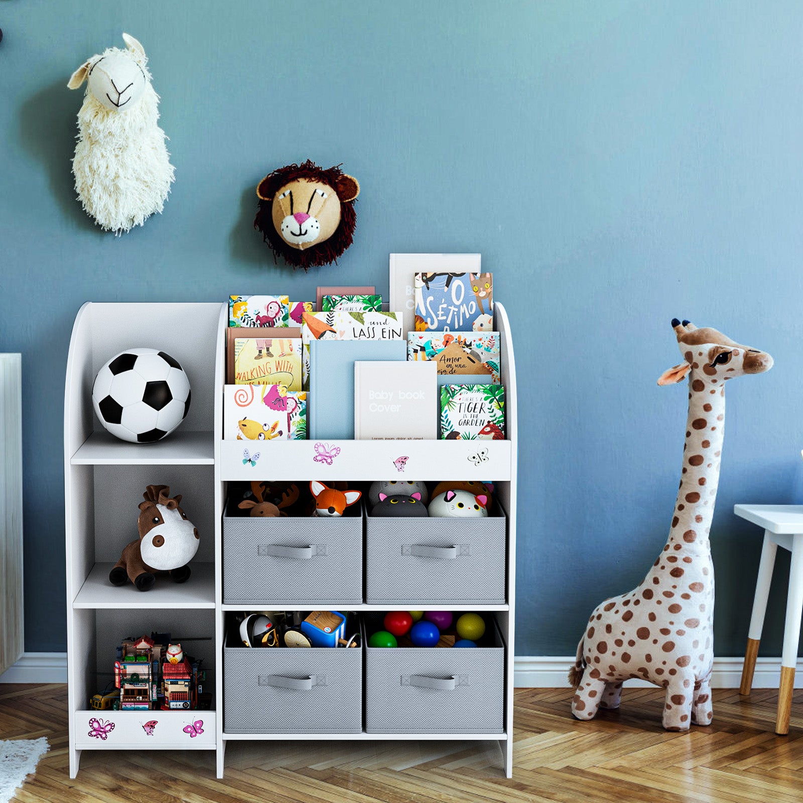 Kids Toy Storage Unit Toy Rack with Storage Boxes Bookshelf Rack Cabinet