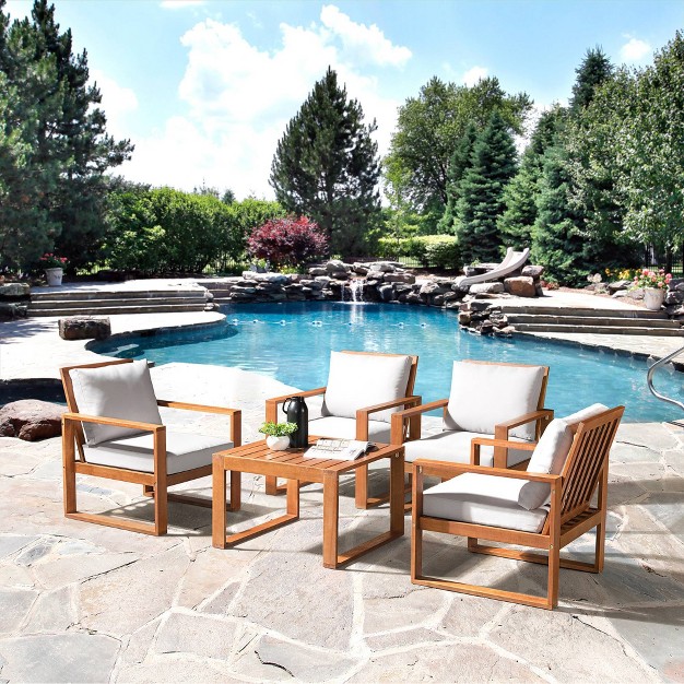 Weston 5pc Eucalyptus Wood Outdoor Set With Chairs amp Table Natural Alaterre Furniture