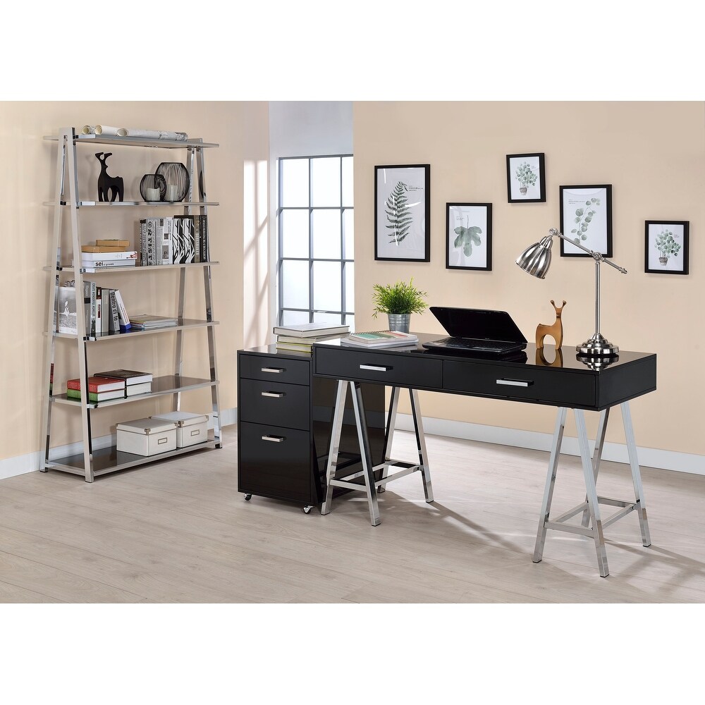 Black Wooden Filing Cabinet with Three Drawers and Wheels   Home and Office Organization