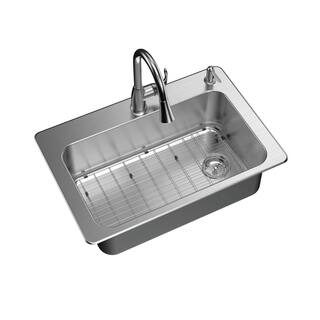 Glacier Bay All in-One 33 in. Drop-inUndermount Single Bowl 18 Gauge Stainless Steel Kitchen Sink with Pull-Down FaucetStrainer VT3322D1