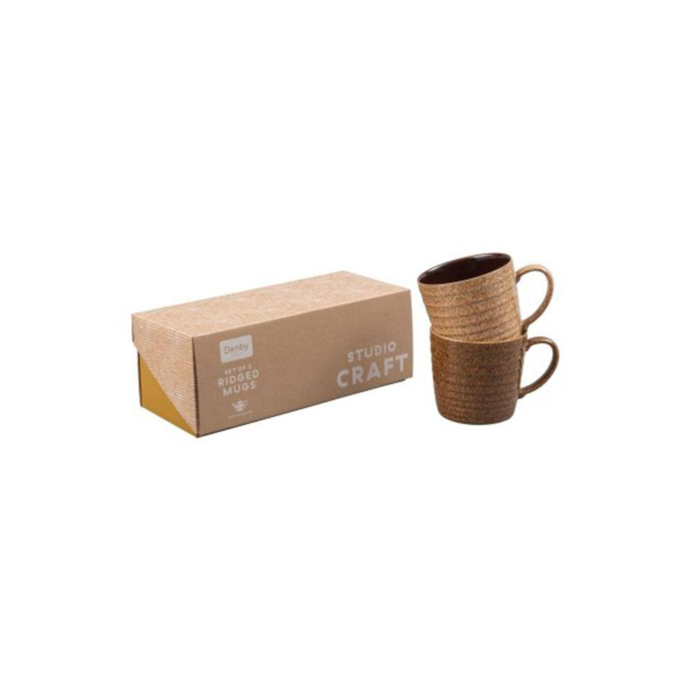 Denby Studio Craft 13.5 oz. Brown Stoneware Ridged Mug (Set of 2) CRFT-1122