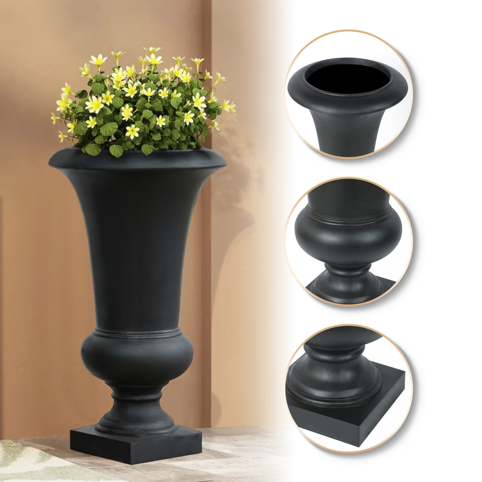 22.75 quotH Black Slim MgO Urn Planter   Traditional   Outdoor Pots And Planters   by Winsome House Inc.  Houzz