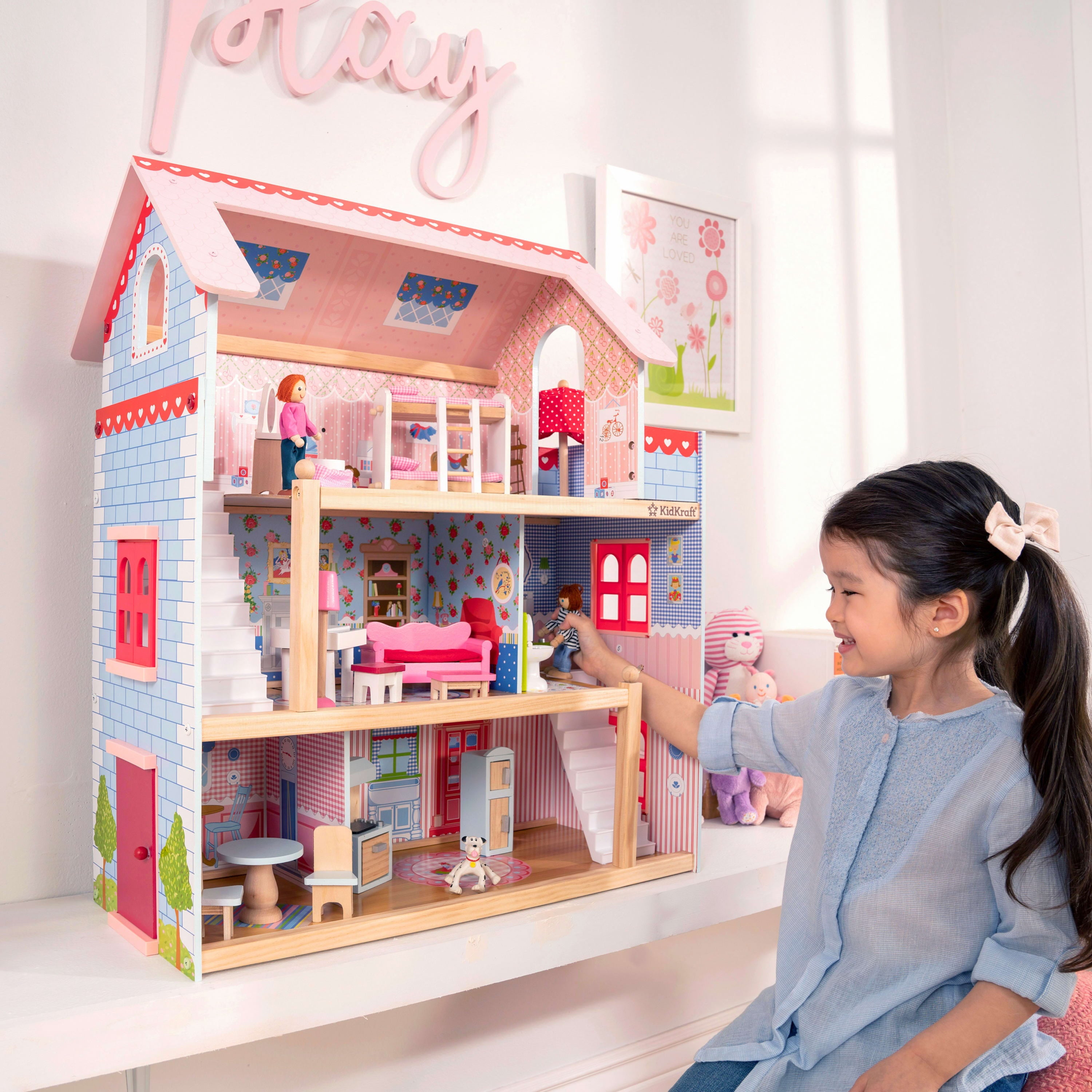 KidKraft Chelsea Doll Cottage Wooden Dollhouse with 16 Accessories， for 5-Inch Dolls