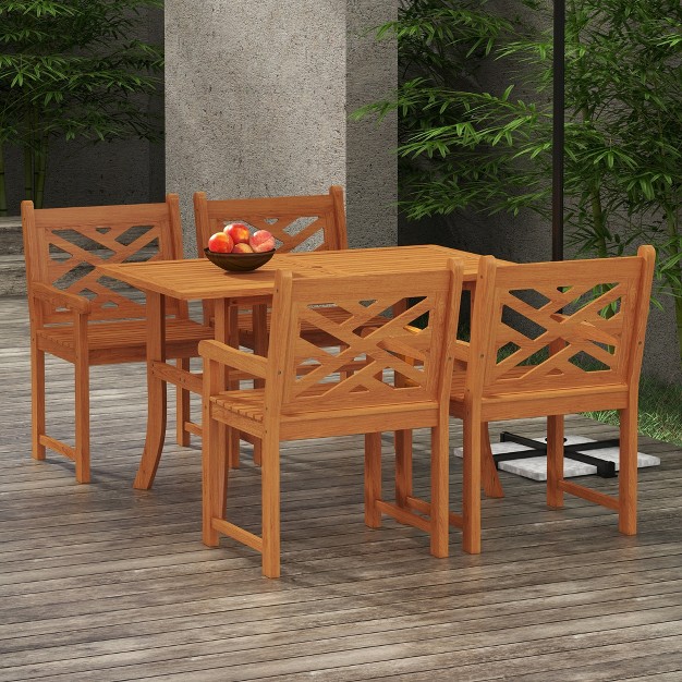 Outsunny Outdoor Patio Dining Set 4 Seater Wood Dining Table And Chairs For Backyard Conservatory Garden Poolside Deck Teak