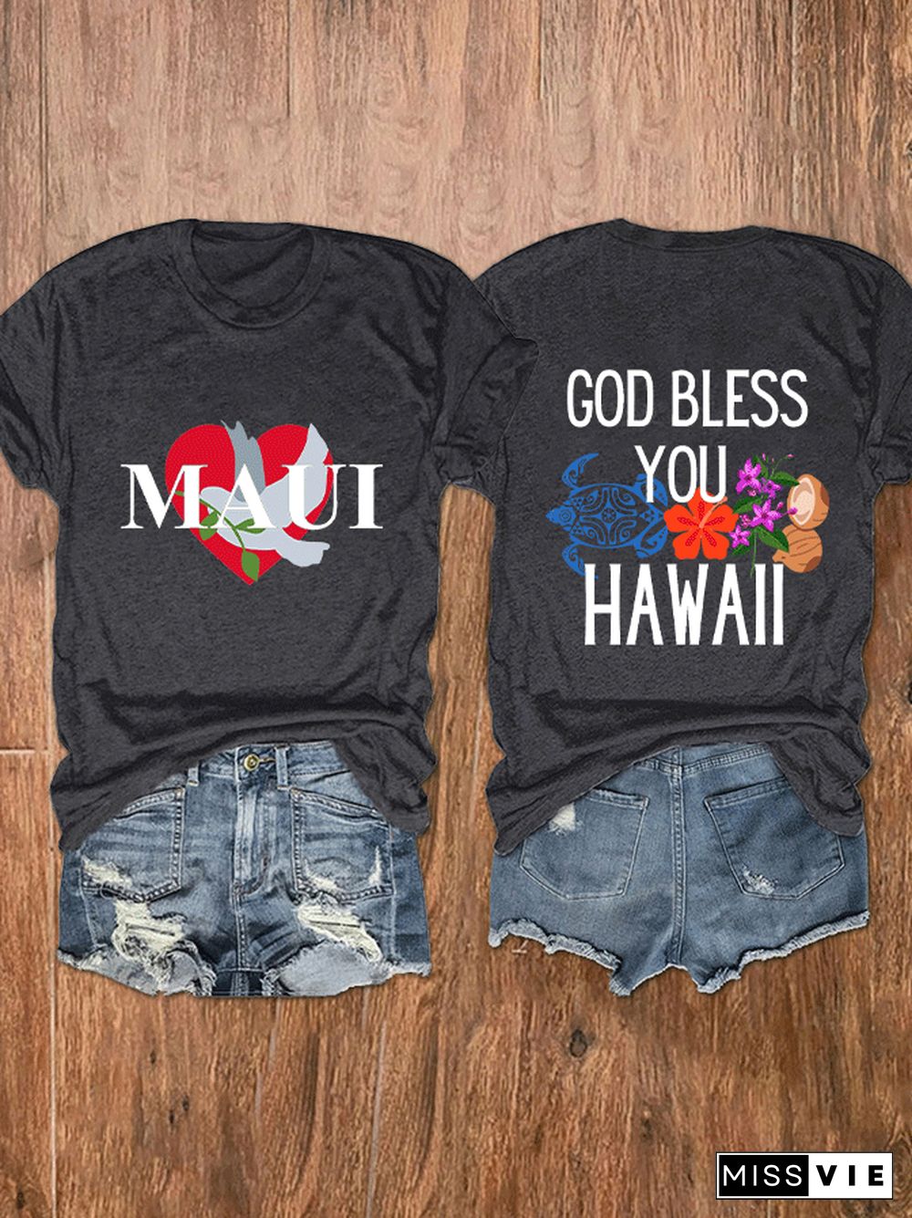 Women's 'God Bless You Hawaii Maui' Print T-Shirt