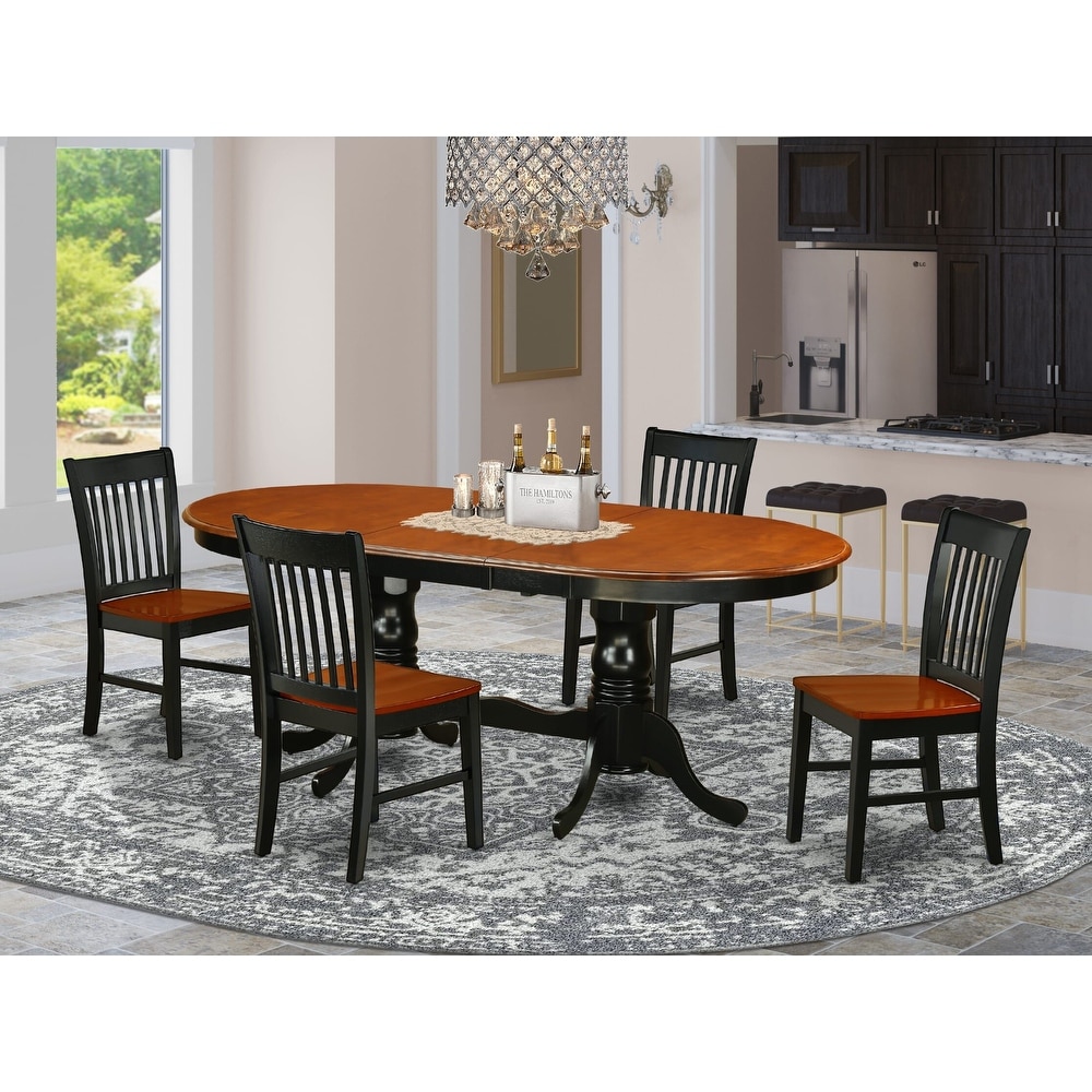 East West Furniture Dining Table Set  an Oval Dining Room Table and Wooden Seat Chairs  Black   Cherry (Pieces Options)