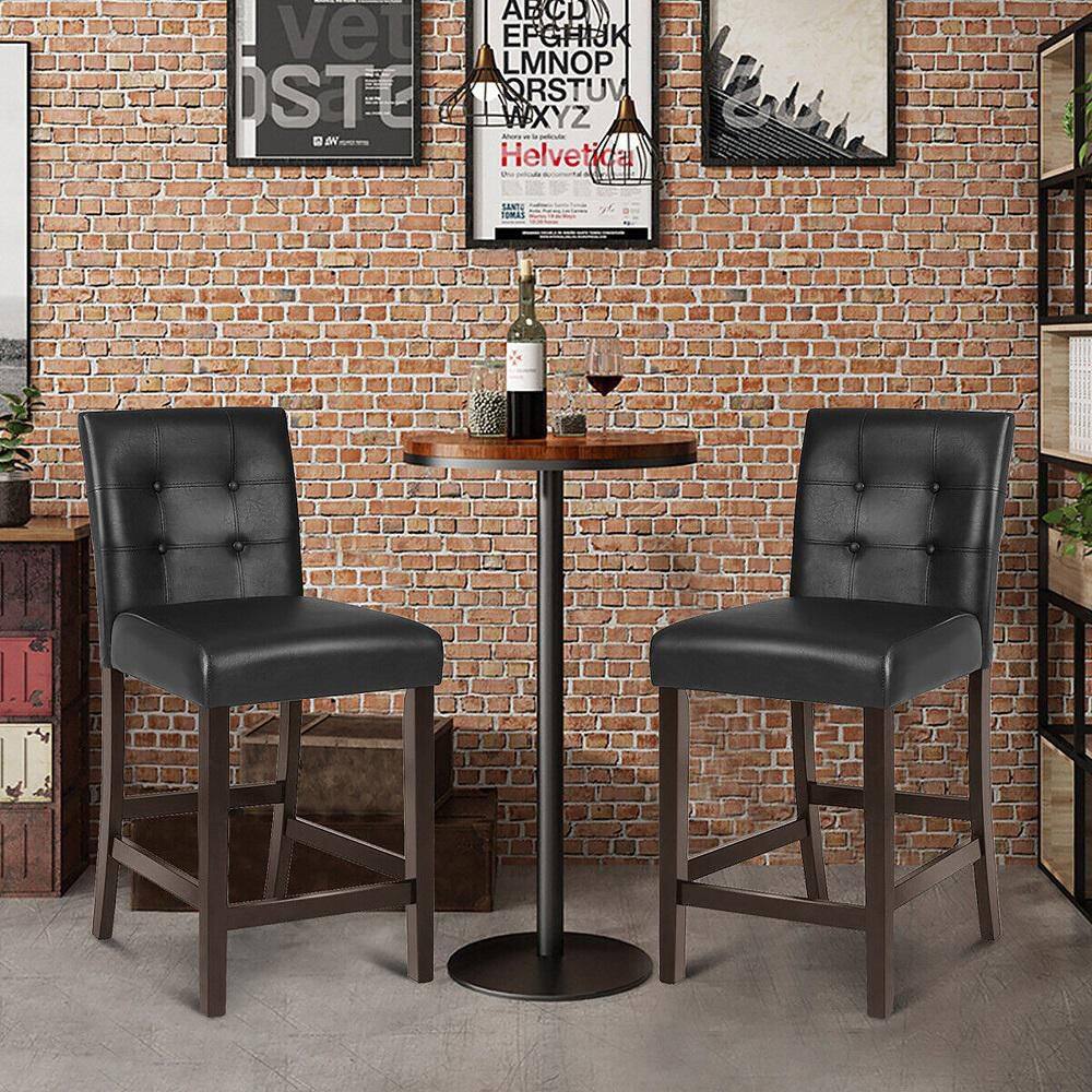 Gymax Set of 4-Bar Stools 25 in. Counter Height Barstool Pub Chair Rubber Wood Black GYM10551