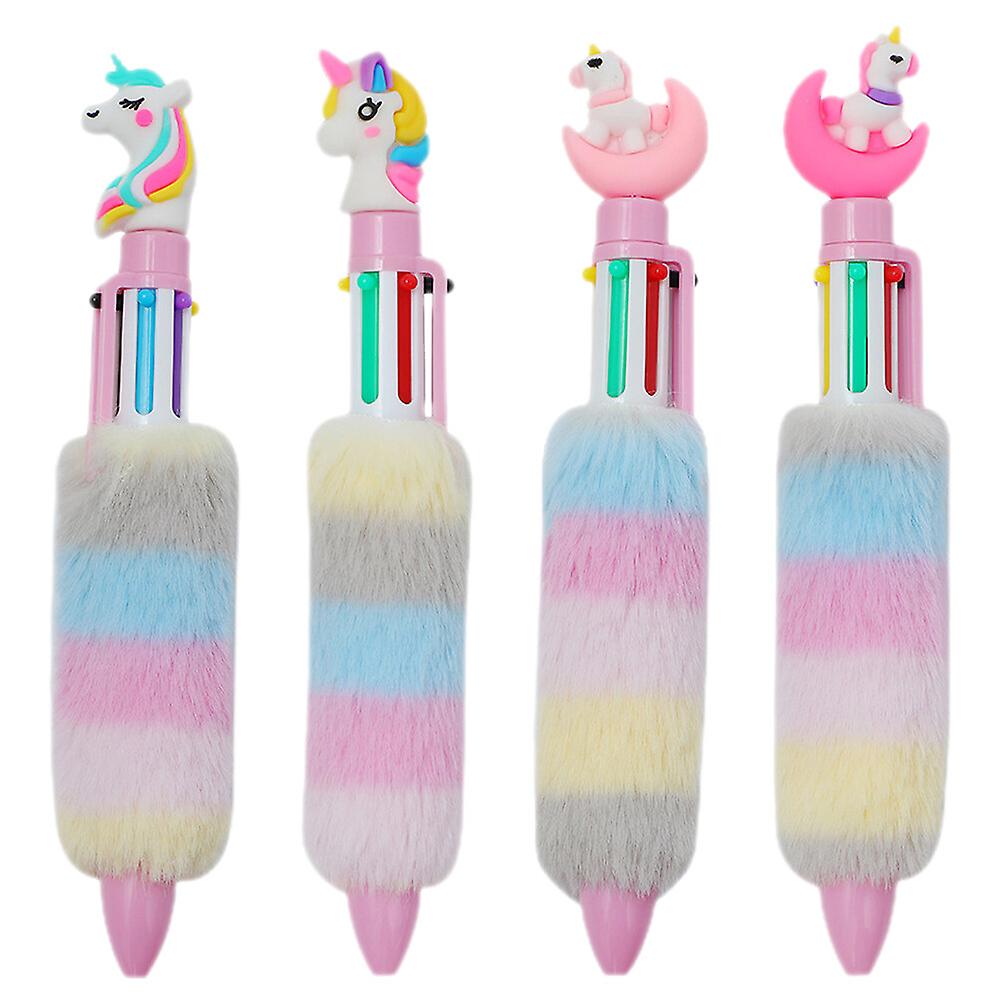 4pcs Plush Unicorn Ballpoint Pens Children Writing Pens Colorful Ballpoint Pens Cartoon Pens