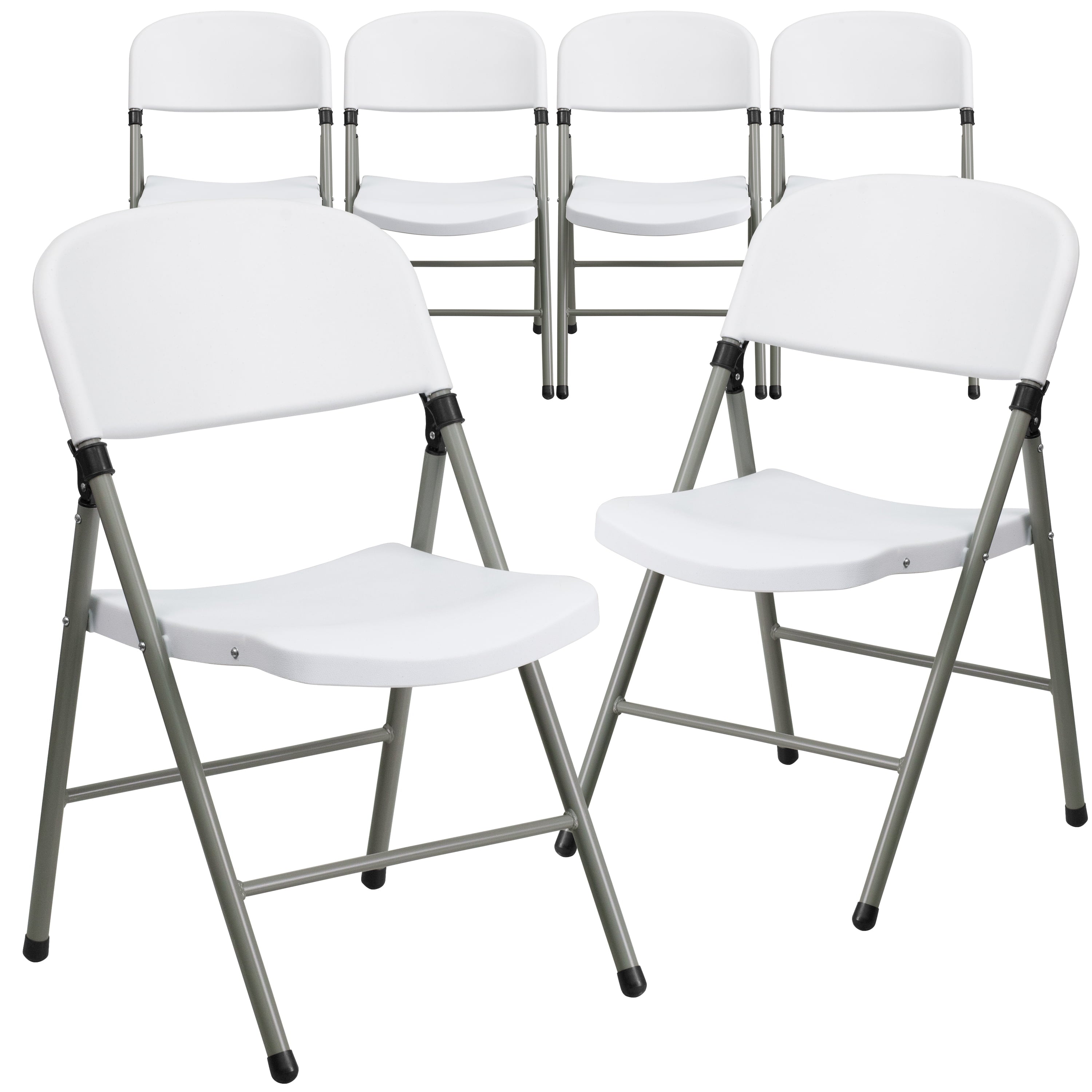 Flash Furniture 6 Pack HERCULES Series 330 lb. Capacity White Plastic Folding Chair with Gray Frame