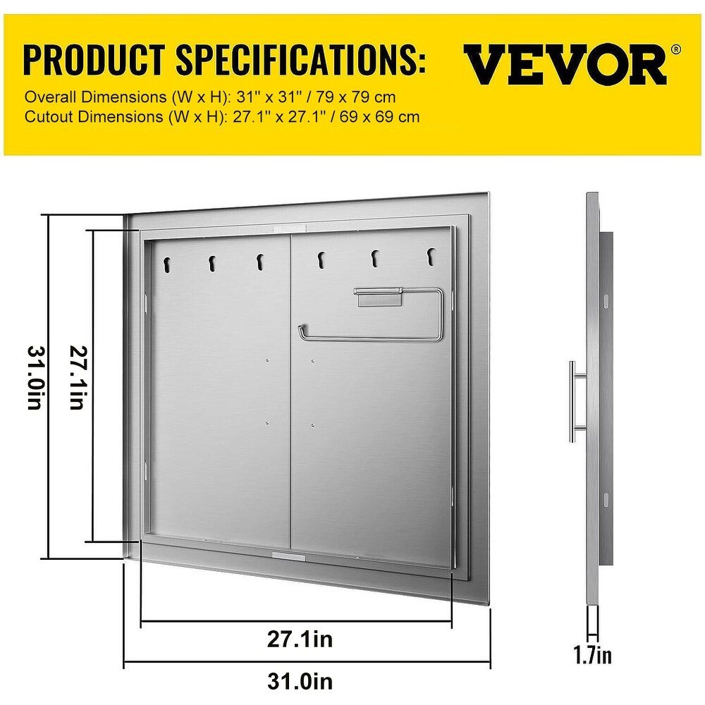 VEVOR 304 Stainless Steel Double Door with Paper Towel Holder for Outdoor Kitchen   Silver