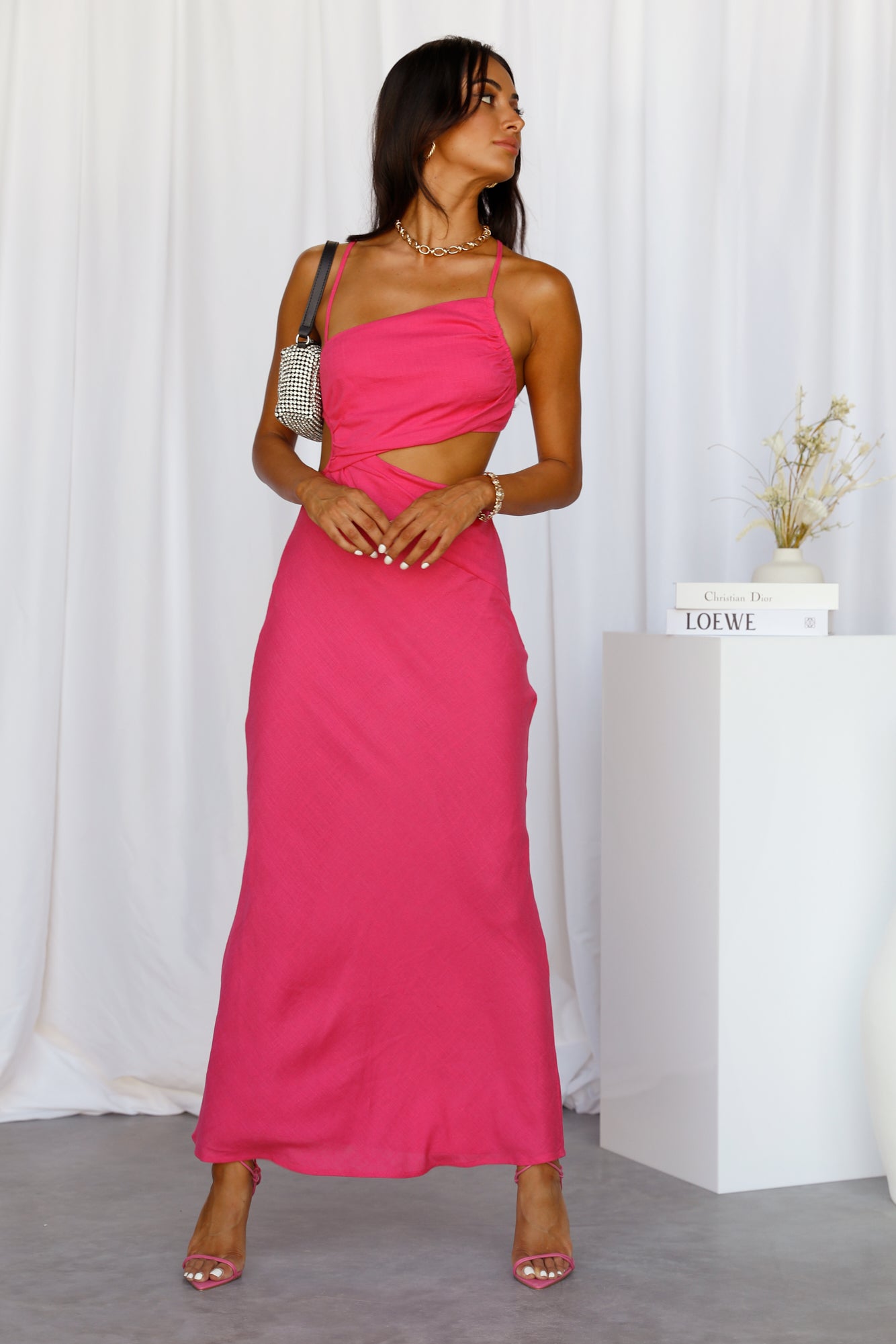 Count It In Midi Dress Hot Pink