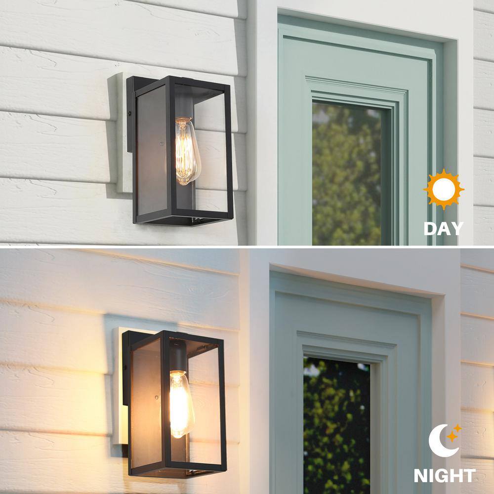 LNC Modern Black Outdoor Sconce with Clear Glass Shade 1-Light Minimalist Exterior Wall Lantern for Deck Patio Porch Pathway 6FIAAFHD14246S7