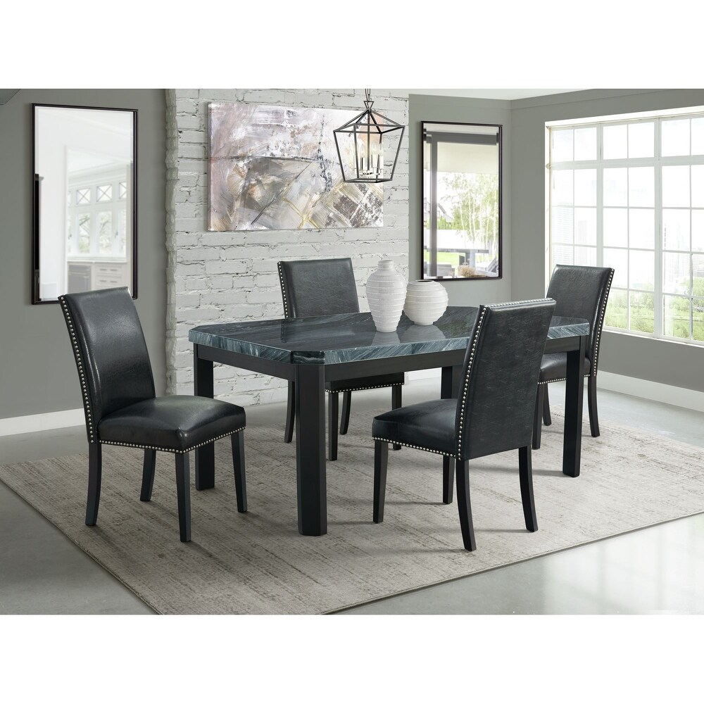 Picket House Furnishings Celine Rectangular 5PC Black PU Chairs Dining Set Table   Four Chairs