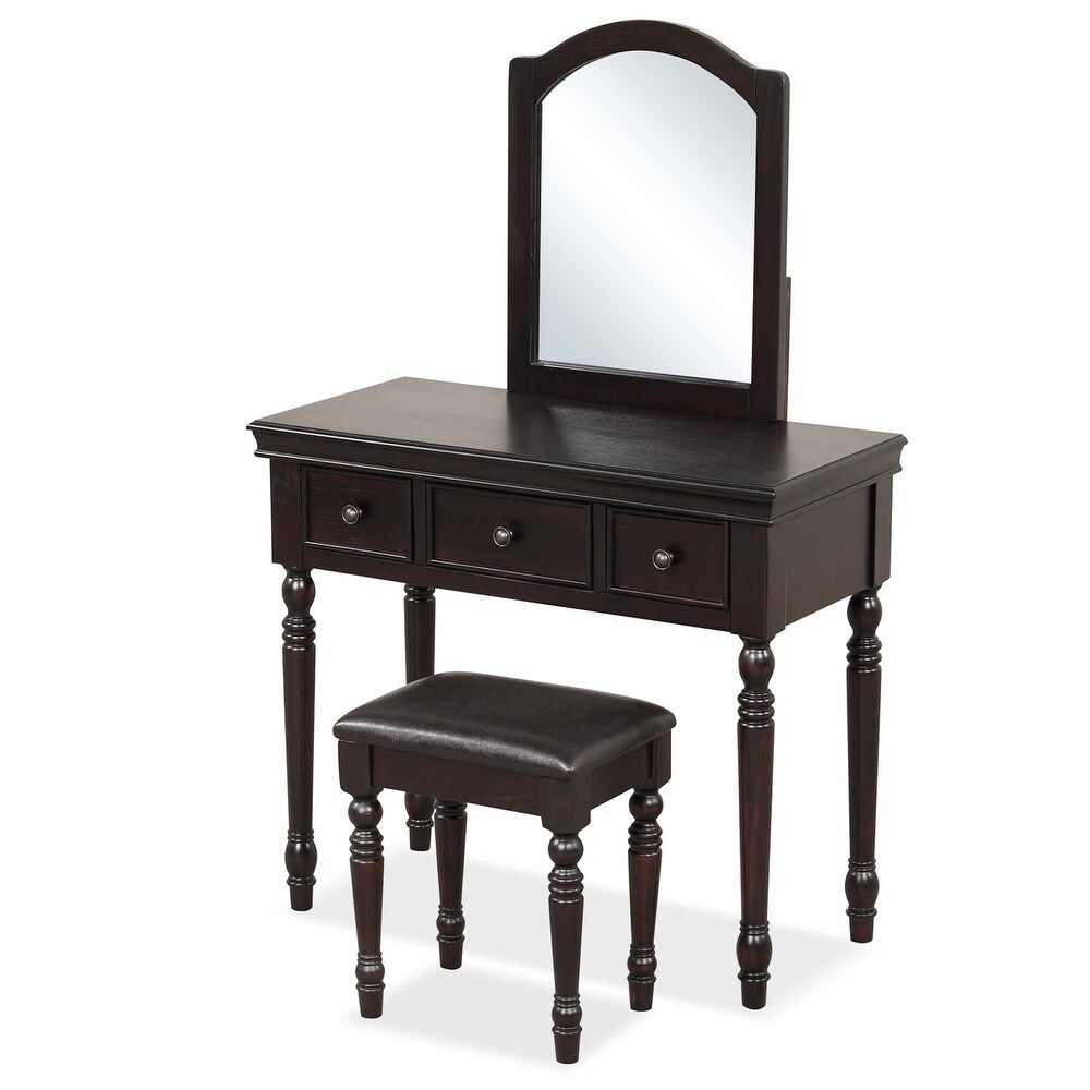 Costway Vanity Table Set Makeup Desk Cushioned Stool 3 Drawer Large   See Details