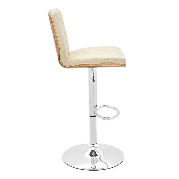 Adjustable Swivel Cream Faux Leather with Walnut Back and Chrome Bar Stool - 20 L x 17 W x 36 H Inches