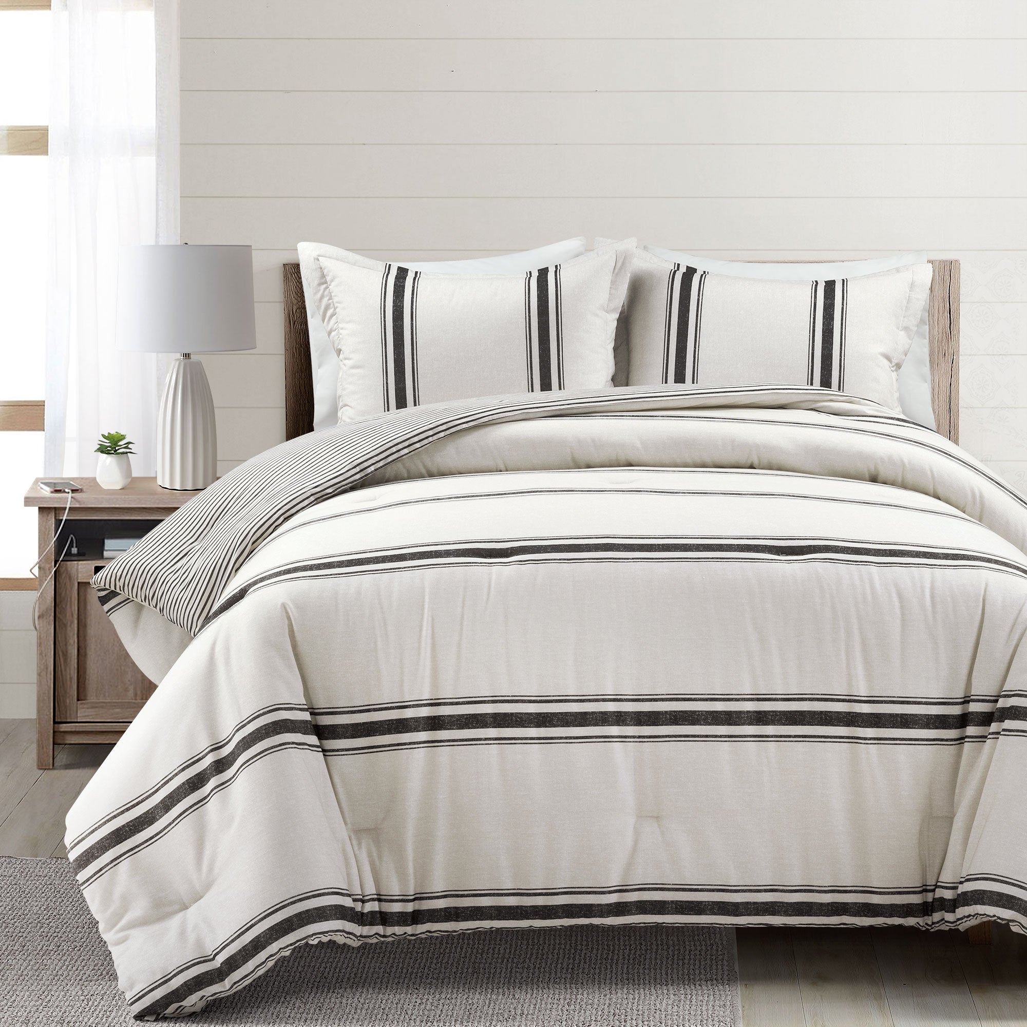 Farmhouse Stripe Cotton Reversible Comforter Set