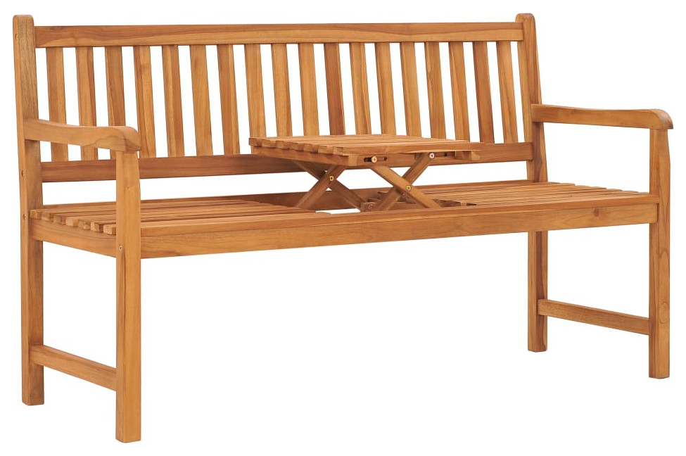 vidaXL Outdoor Garden Bench Patio Garden Bench with Table Solid Wood Teak   Transitional   Outdoor Benches   by Virventures  Houzz