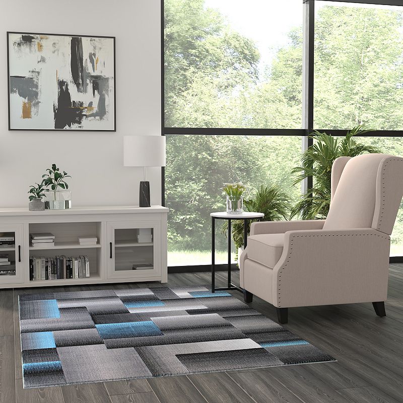 Masada Rugs Masada Rugs Trendz Collection 5'x7' Modern Contemporary Area Rug in Blue， Gray and Black-Design Trz861