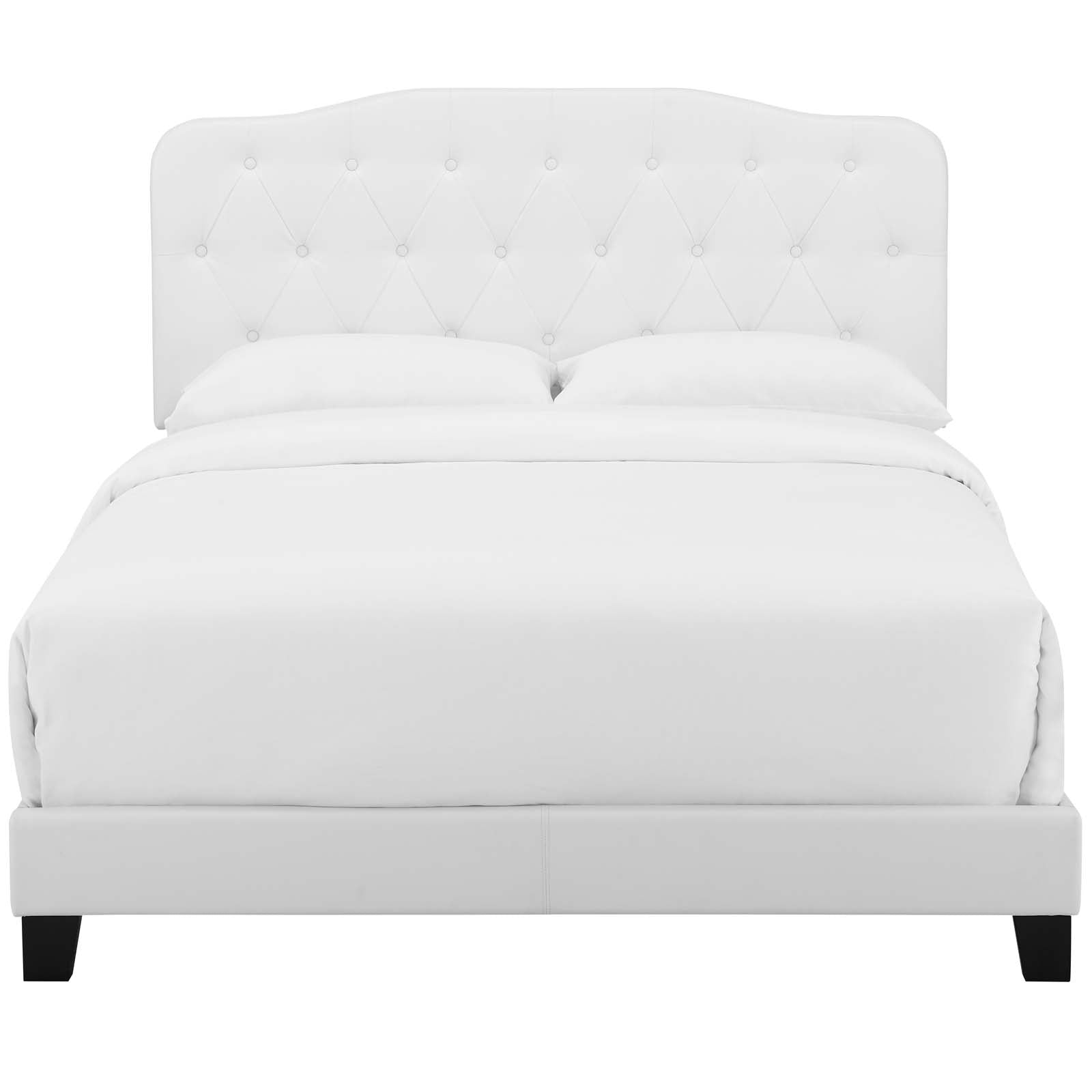 Contemporary Modern Urban Designer Twin Size Bed Frame, Faux Vinyl Leather, White, Box Spring Required