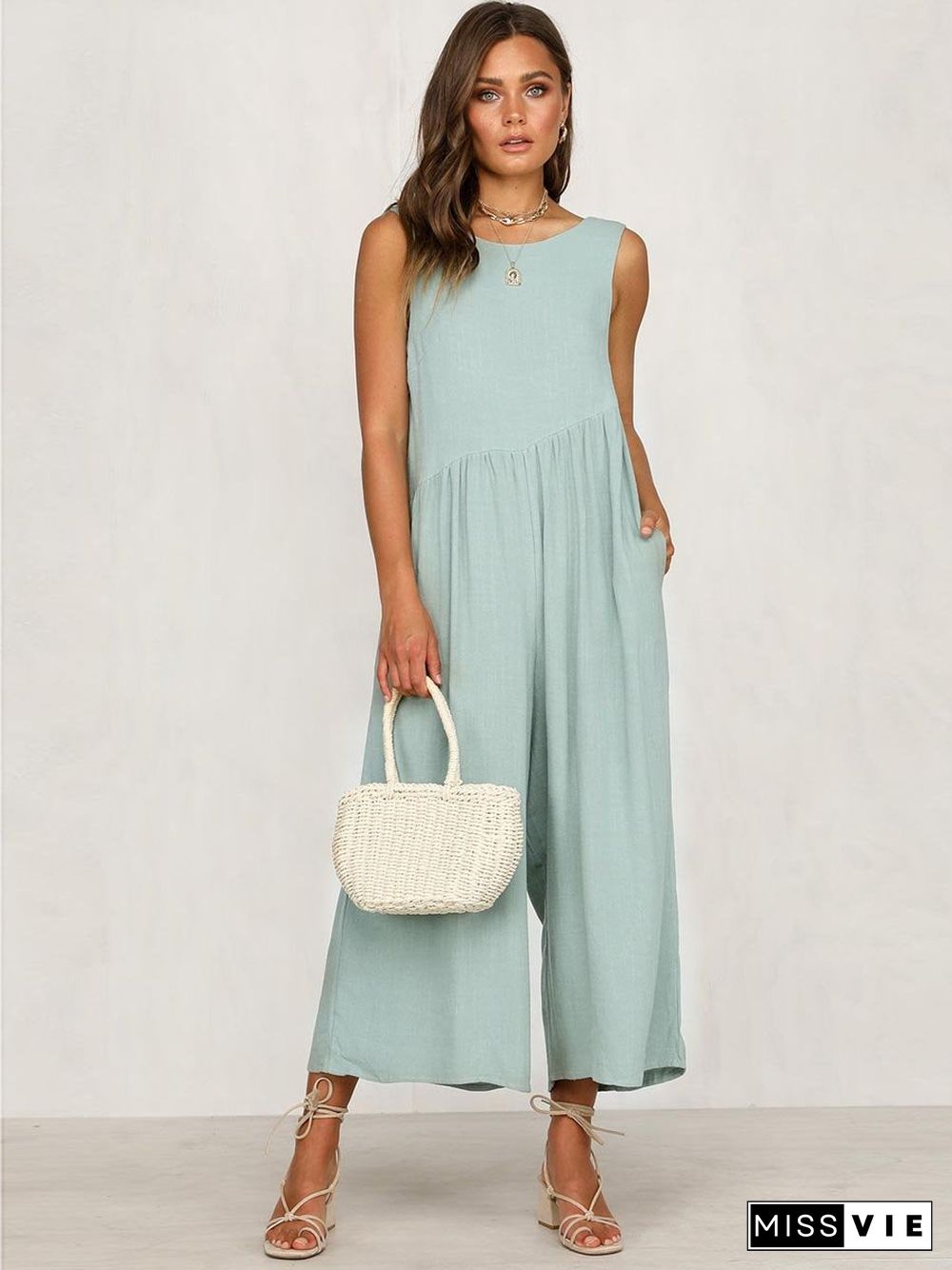 Sleeveless Backless Round Neck Jumpsuit