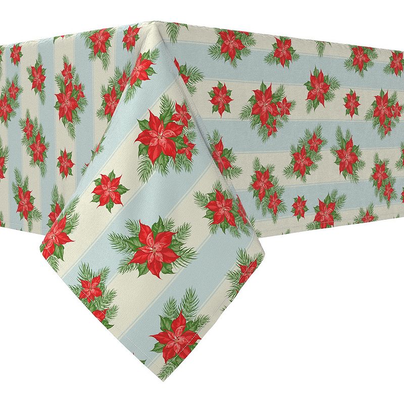 Rectangular Tablecloth， 100% Cotton， 52x104， Poinsettias with Striped Background