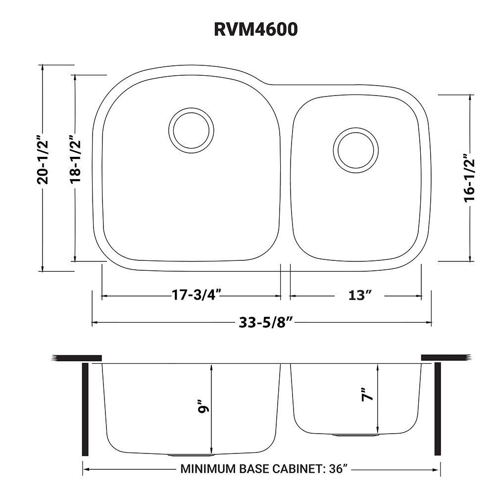 Ruvati 34 in. Double Bowl 6040 Undermount 16-Gauge Stainless Steel Kitchen Sink - Left Configuration RVM4600