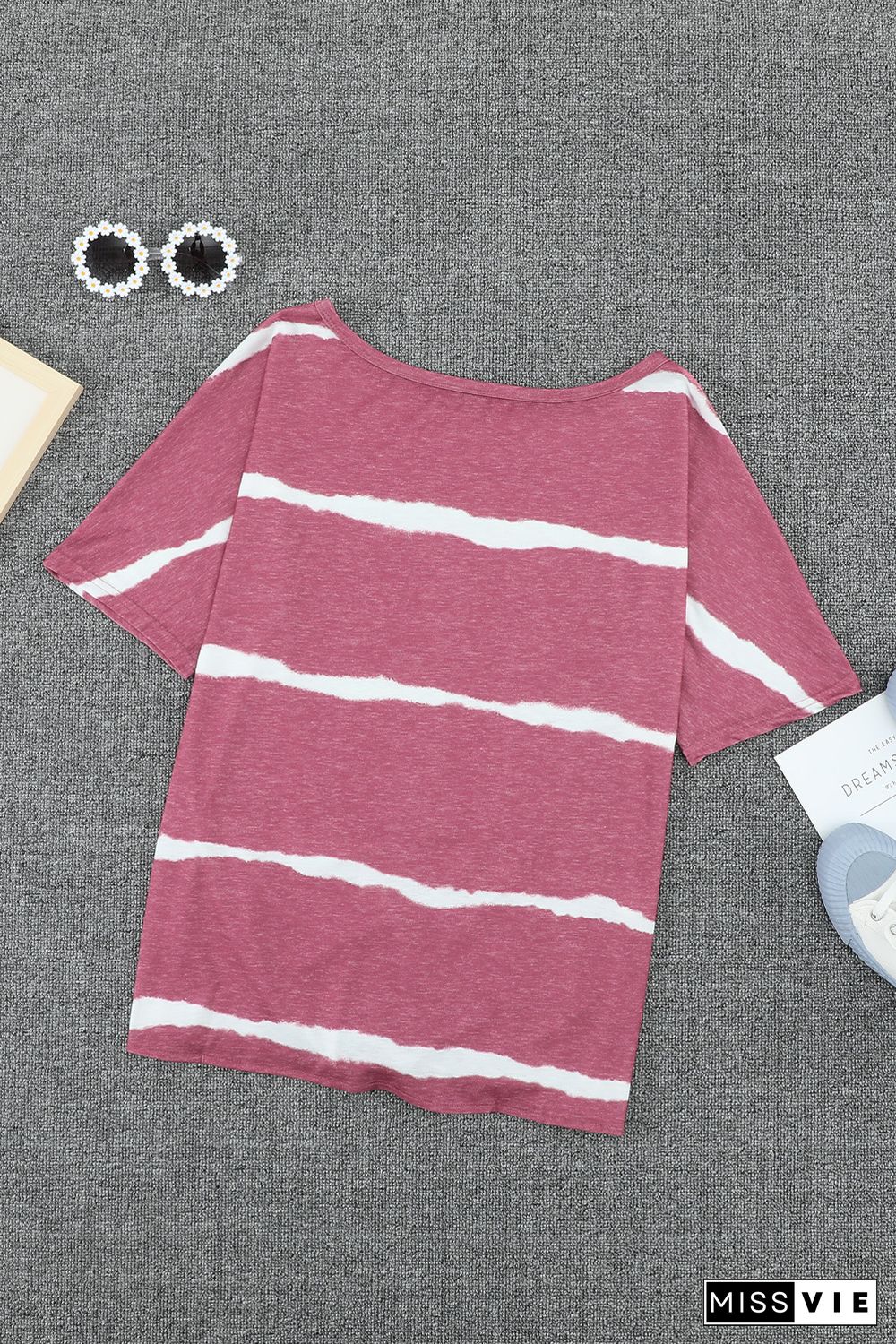 Fuchsia Tie-dye Print Loose T-shirt