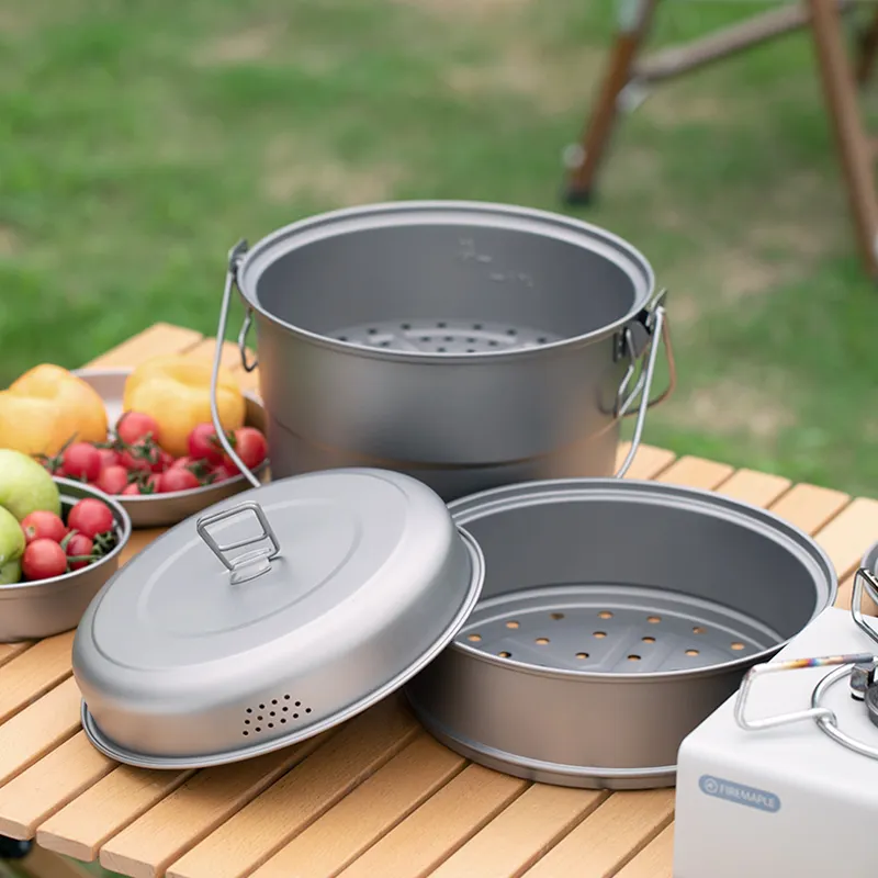 Titanium Food Steamer Pan Stock Pot Soup Pot Outdoor Hanging Pot Portable Travel Household Kitchenware Cooking Utensils Set