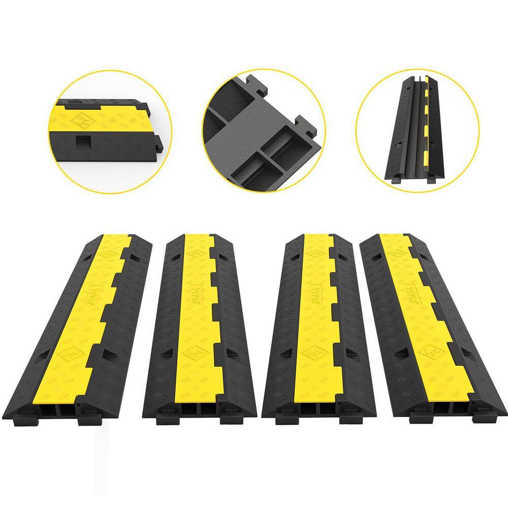 VEVOR Cable Protector Ramp 2-Channels Modular Speed Bump Hump Rubber 11000 lbs. Load for Wire Cord Driveway Traffic (4-Pack) DLBHQXSLX4PCSTMPKV0