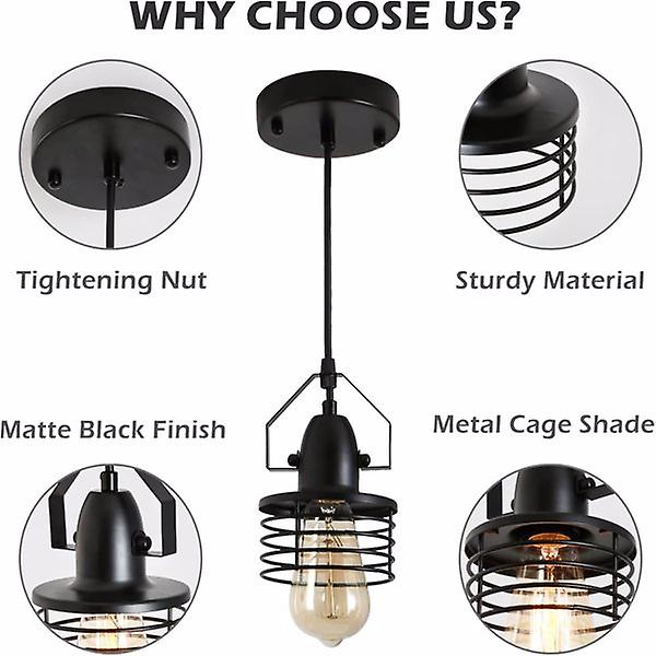 Industrial Black Pendant Light Metal Cage Pendant Lights Dining Room Hanging Lighting For Kitchen Island Living Room Bedroom Entryway Barn Farmhouse，s