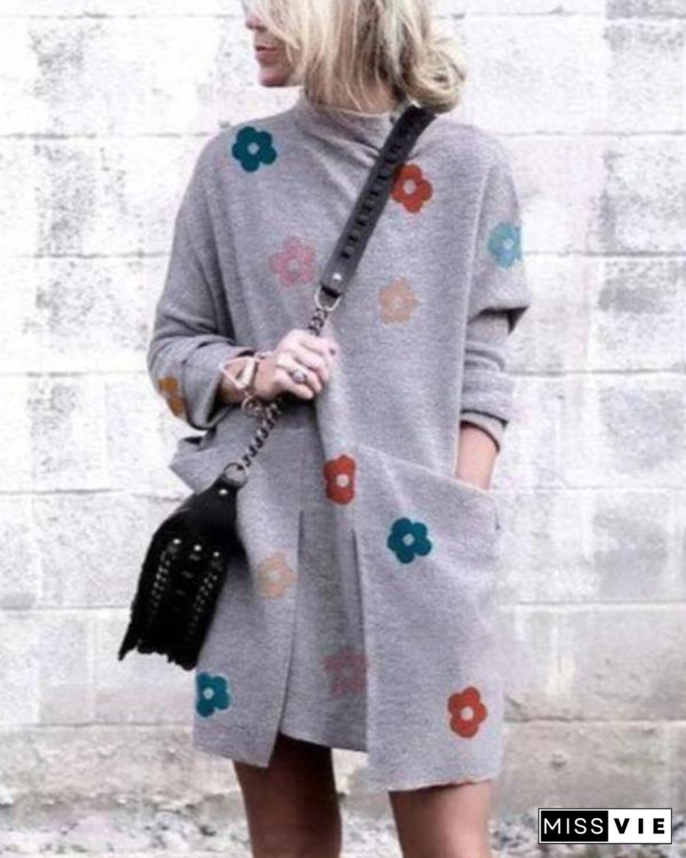 Fashion  Long sleeve Print Irregular Shift Dresses