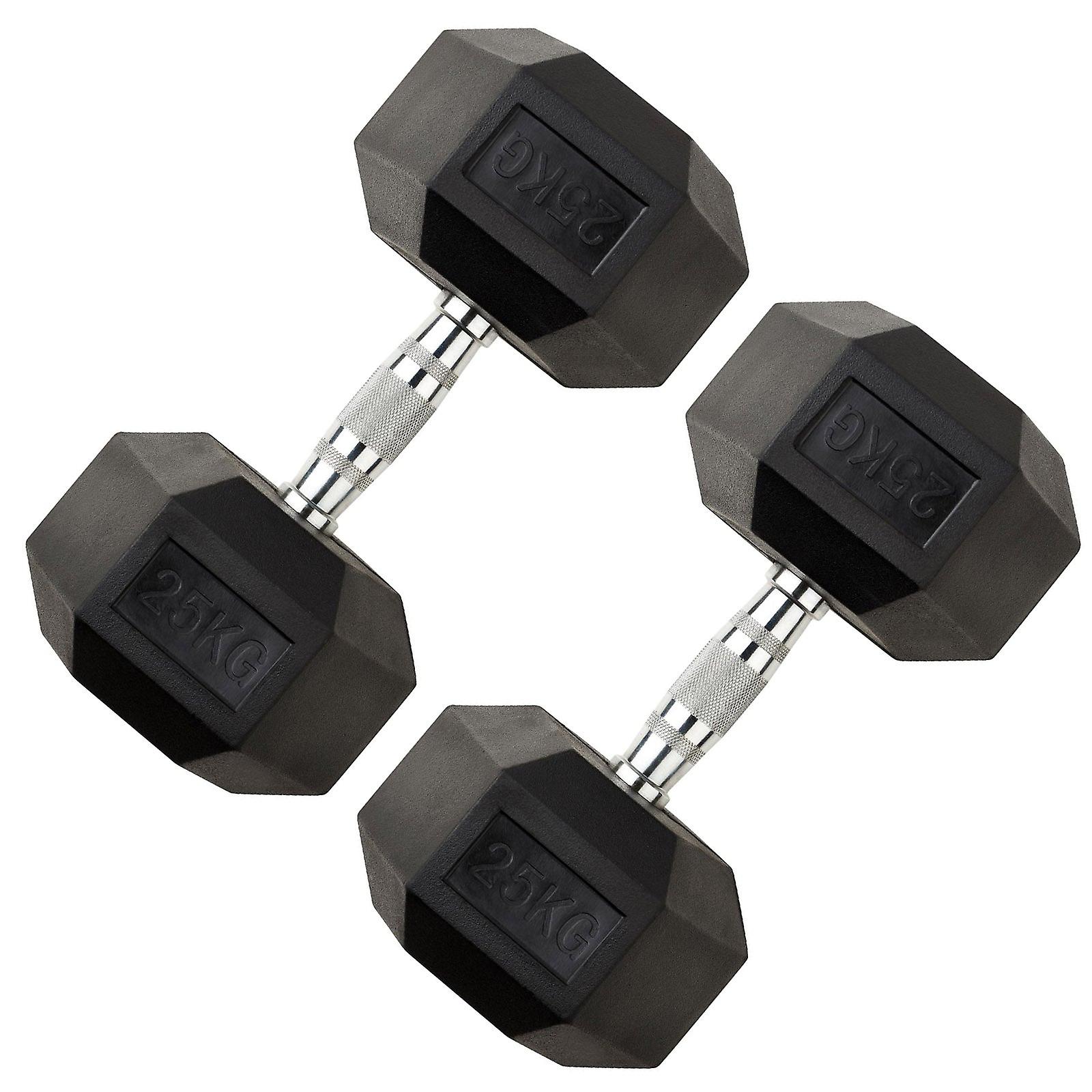 Where's That From 25Kg Pair Heavy Weight Hexagonal Hex Dumbell Set With Metal Ha