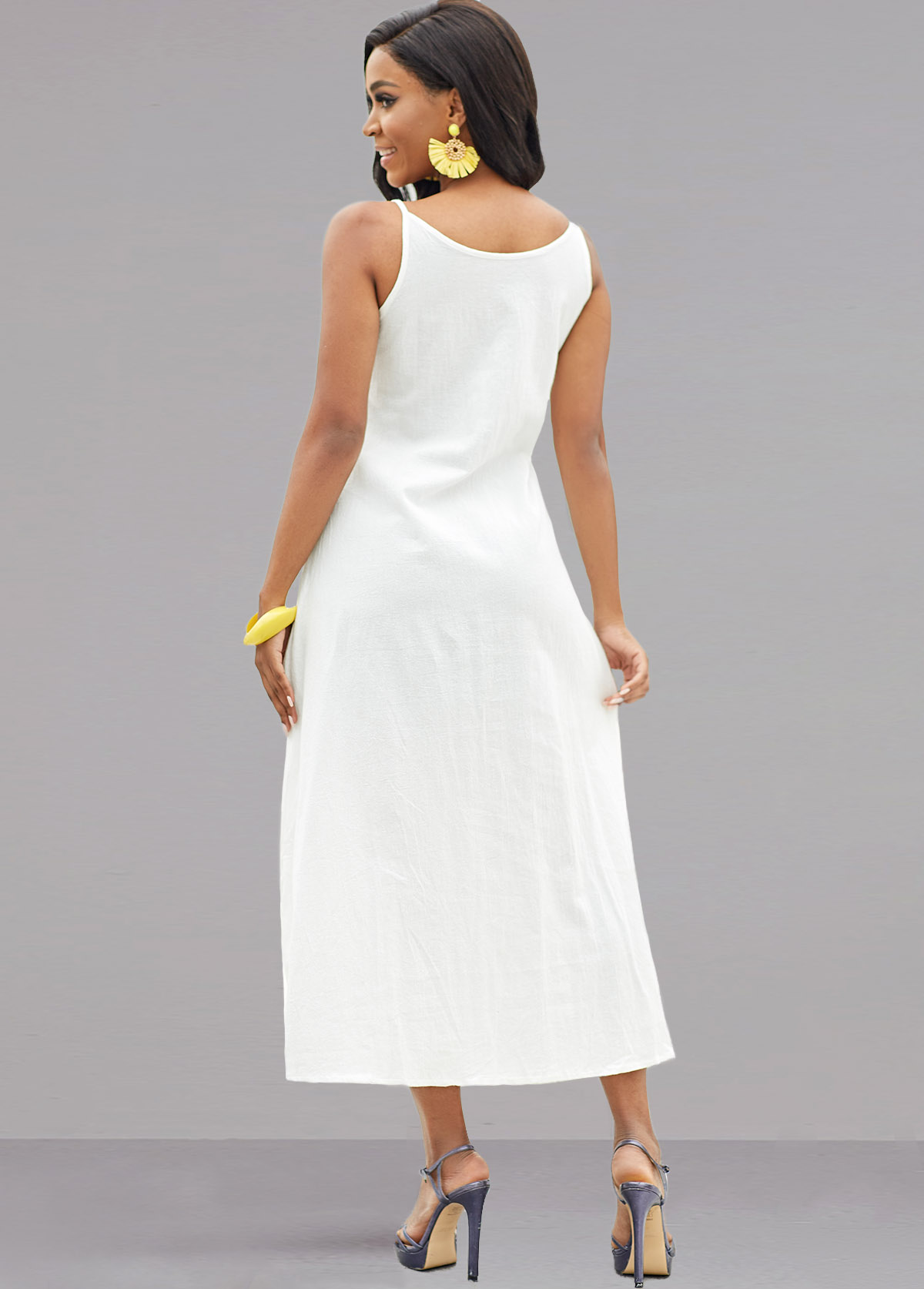 Sleeveless V Neck Rainbow Stripe Dress