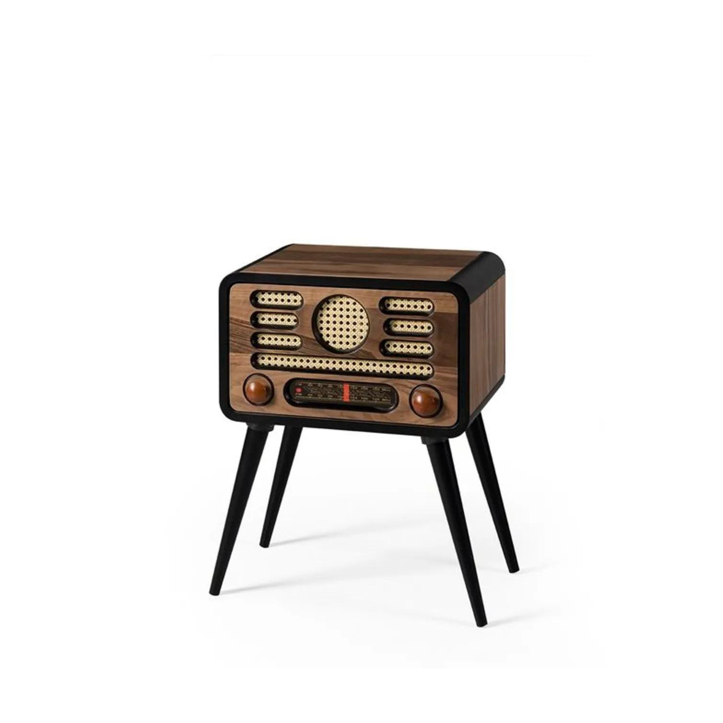 Vintage Radio Style Side Table With Storage Nostalji̇001