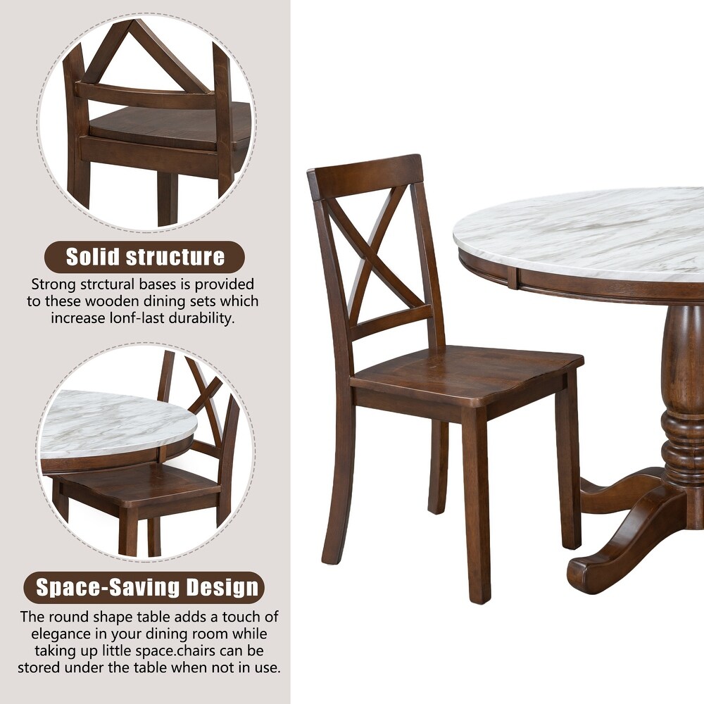 5 Piece Round Dining Table Set for 4 with Drop Leaf   4 Padded Chairs