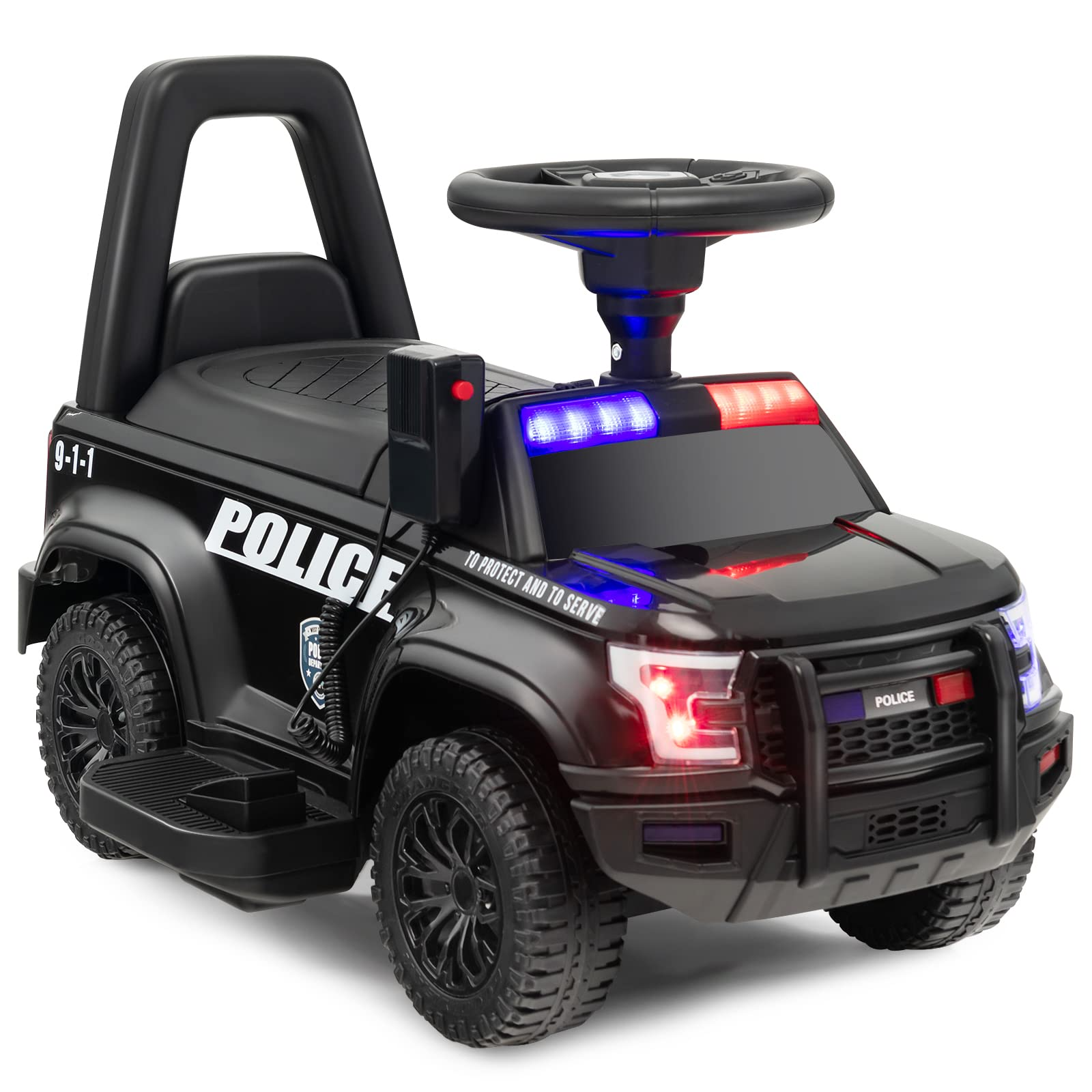 Costzon Ride on Car, 6V Battery Powered Police Car with Side Megaphone, Horn