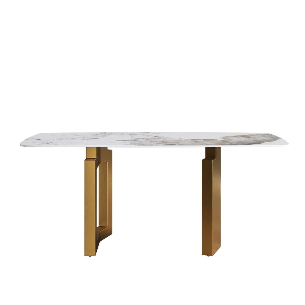 70 Inch Artificial Marble Stone Curved Metal Leg Dining Table for 6 8