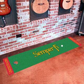 FANMATS MIL - U.S. Marines Green 1 ft. 6 in. x 6 ft. IndoorOutdoor Golf Practice Putting Green 9576