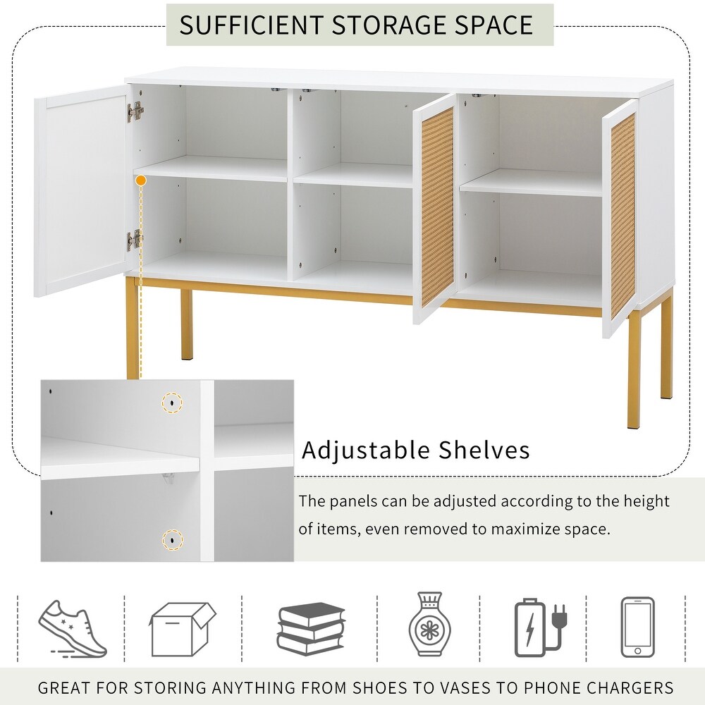 Large Storage Space Sideboard with Artificial Rattan Door and Rebound Device